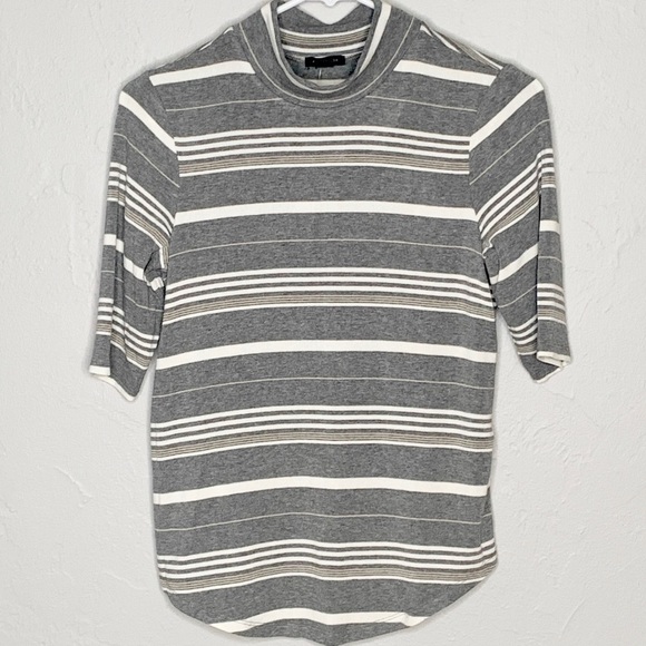 Nwt Ann Taylor gray striped rayon jersey tee top - Picture 2 of 7